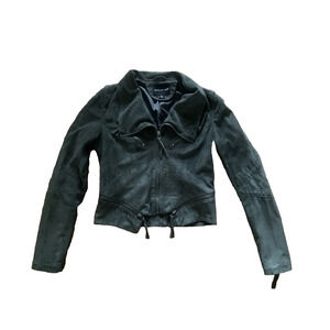 Solemio Moto Jacket Womens Small Green Faux Suede Gunge Punk Rock Coat